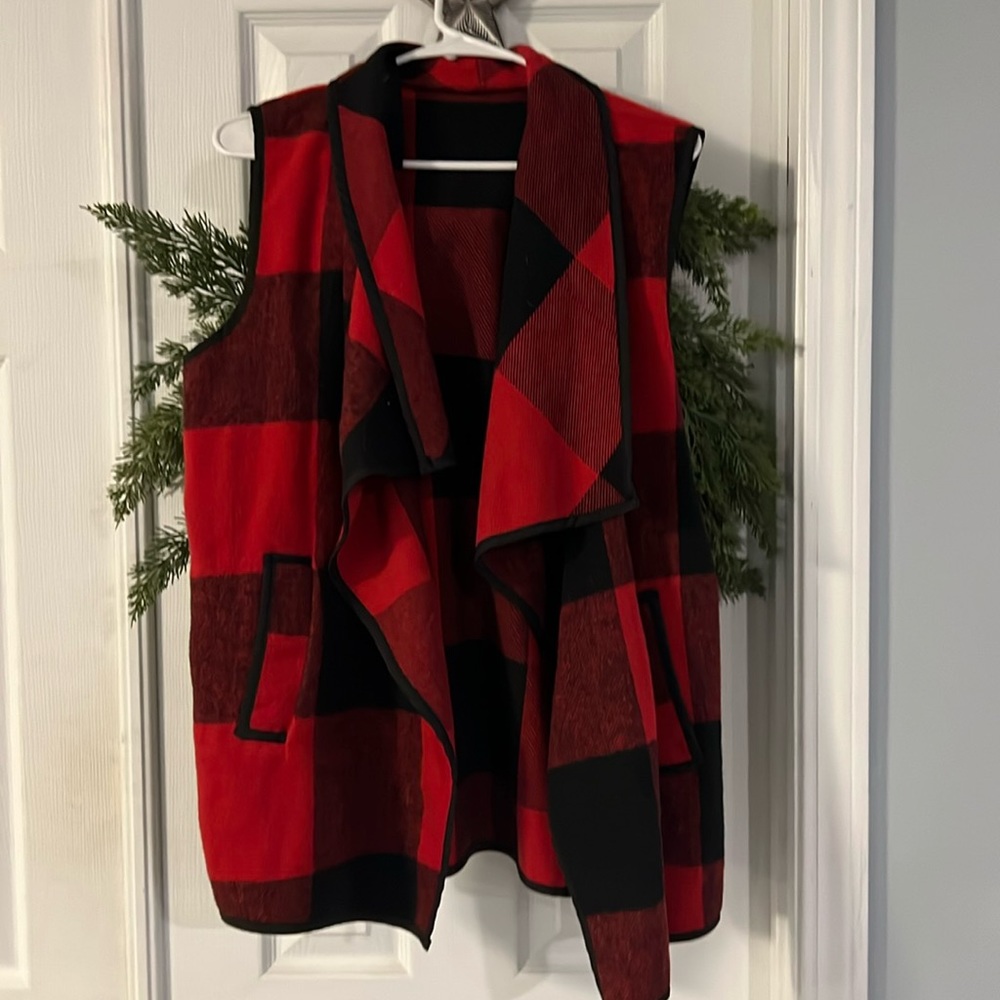 Red Plaid Vest with POCKETS